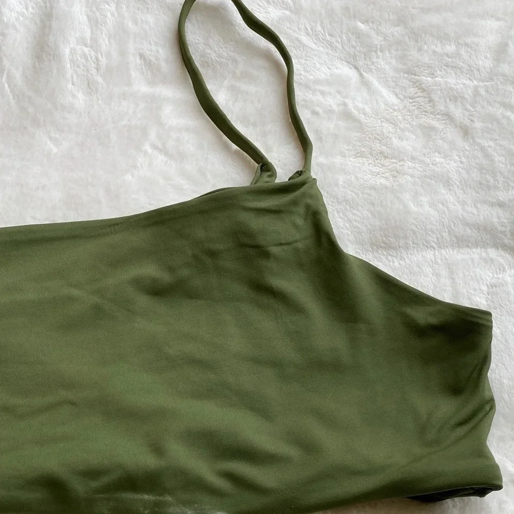 New! Free People x Toast signature one shoulder bikini top green 14757